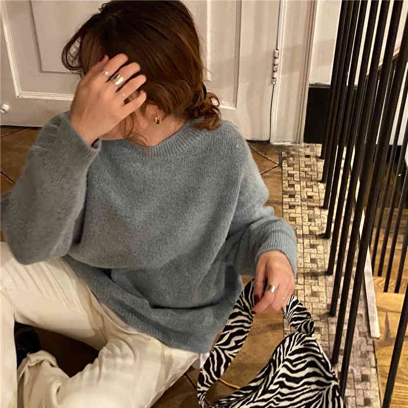 Comelsexy Spring Women Sweaters Thick Tops Pullovers Sweet Lazy Retro Chic O-neck Knitted Solid Elegant Loose Casual 210515