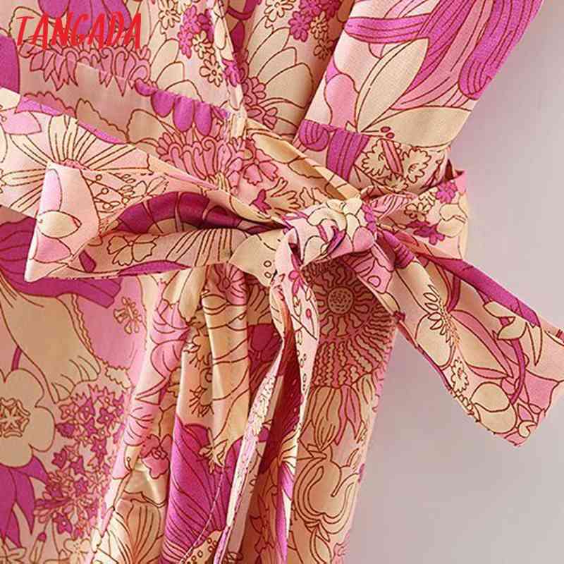 Summer Women Print French Style Ruffles with Slash Short Sleeve Ladies Midi Dress Vestidos 2M141 210416