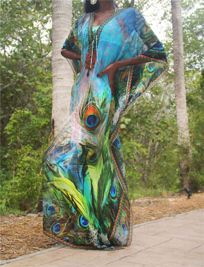 Chiffon Long Beach Cover up Women Dresses Robe de Plage Vestidos Playa Bikini cover Pareos Mujer Beachwear #Q1041 210420