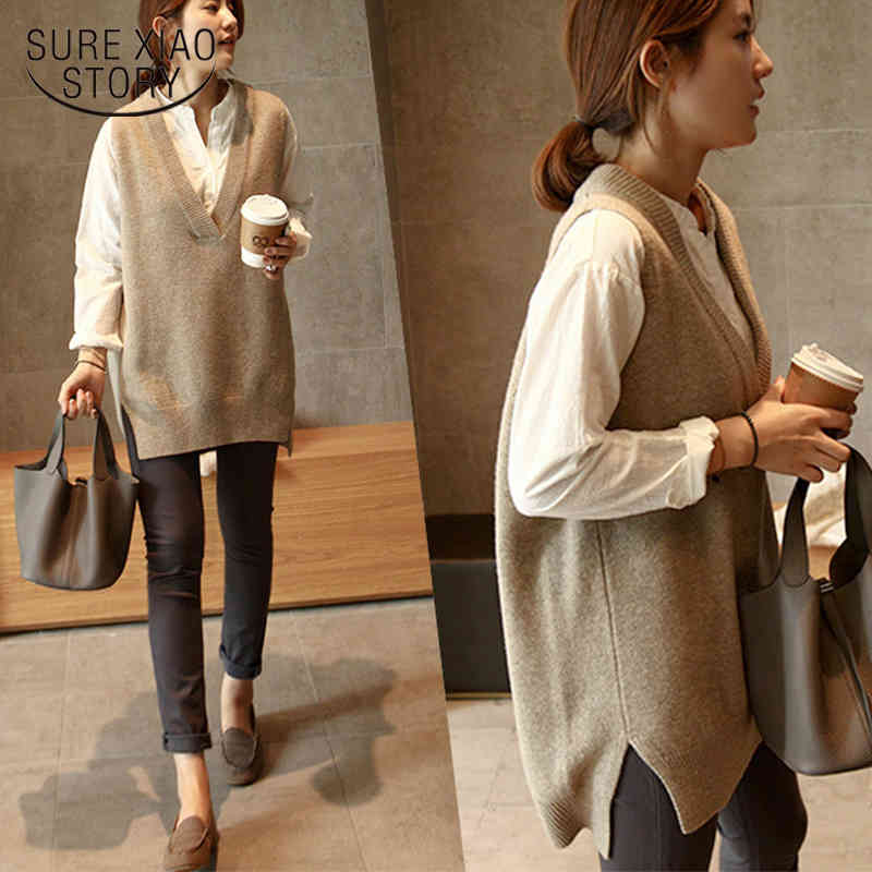Arrivals V-Neck Pullover Women Knitted Oversize Sweater Vest Autumn Winter Sleeveless Warm Sweaters 12230 210415