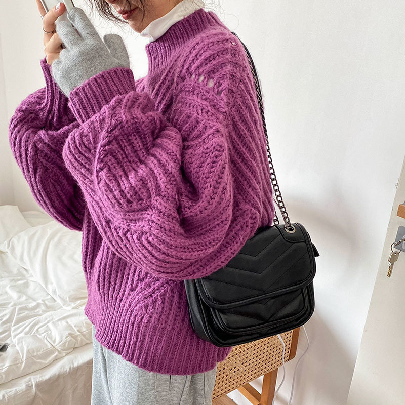 Autumn Winter OL Outwear Tops Vintage Twist Lantern Sleeve Sweater Women Elegant Loose Knitted Sweaters Female 210421
