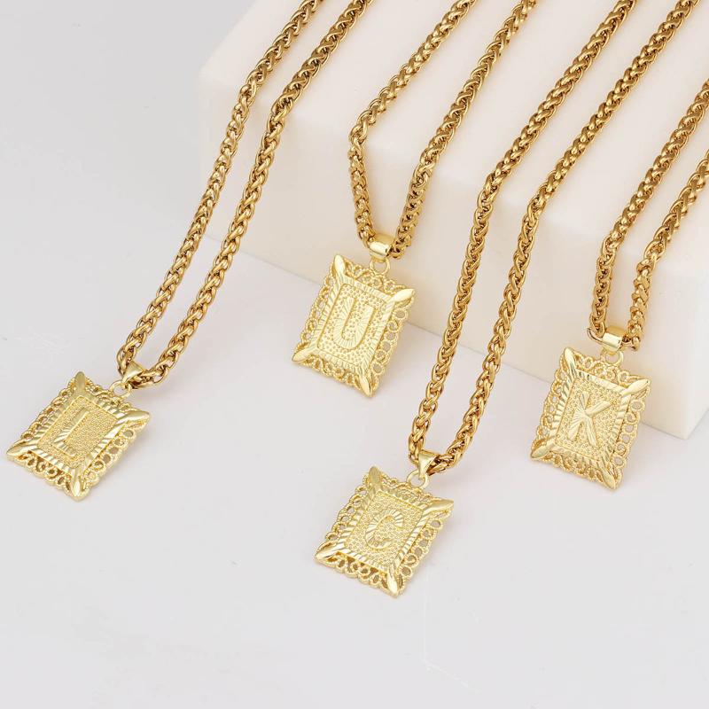 Pendant Necklaces Copper 26 Capital A-Z Letter Square Necklace For Women Men Gold Color Alphabet Initial Chain Name Jewelry Gift