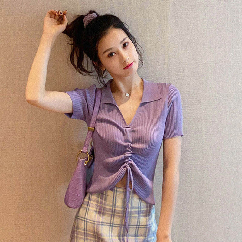 Lucyever Women Sexy Drawstring elastic sweaters Summer fashion turn down collar pure colour T-shirt woman slim tops ladies 210521, Black
Lucyever Women Sexy Drawstring elastic sweaters Summer fashion turn down collar pure colour T-shirt woman slim tops ladies 210521, Black