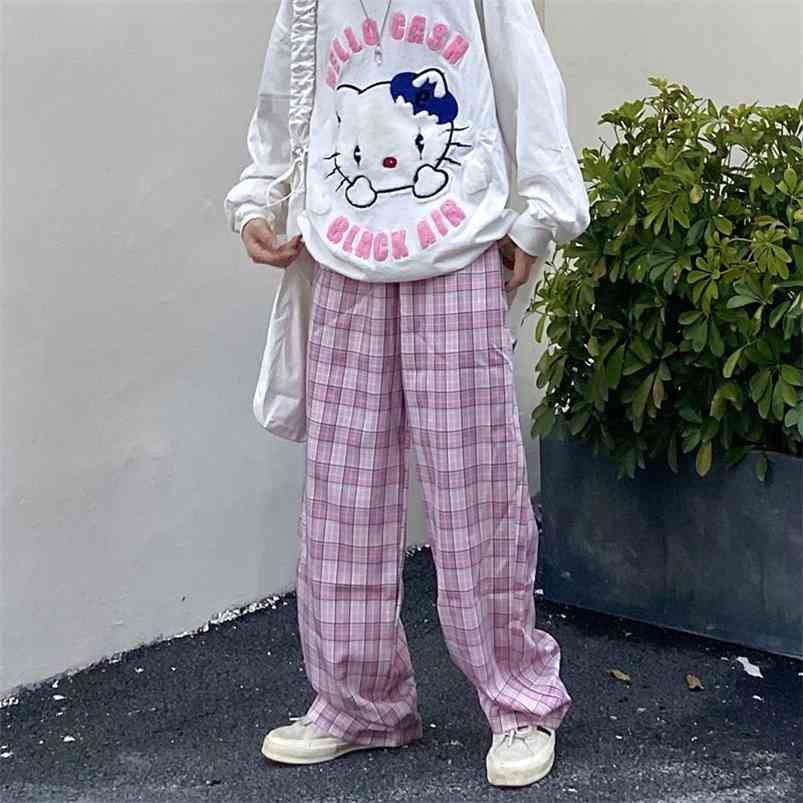 Japanese Harajuku Streetwear Plaid Straight Pant Vintage Soft Girl Hip Hop Elastic Waist Jogger Pants Korean Student Pant 210721, Pink
Japanese Harajuku Streetwear Plaid Straight Pant Vintage Soft Girl Hip Hop Elastic Waist Jogger Pants Korean Student Pant 210721, Pink