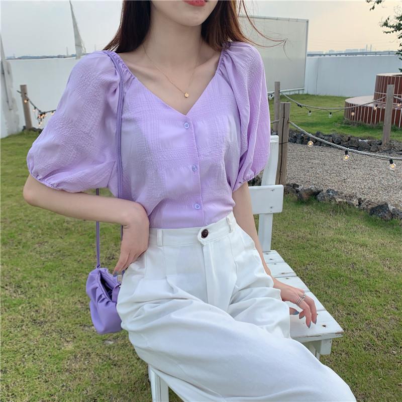 Women's Blouses & Shirts Women Summer Elegant Puff Sleeve Sweet Candy Color V-neck Korean Style Crop Blouse Fashion All-match Girl Street Ha, White
Women's Blouses & Shirts Women Summer Elegant Puff Sleeve Sweet Candy Color V-neck Korean Style Crop Blouse Fashion All-match Girl Street Ha, White