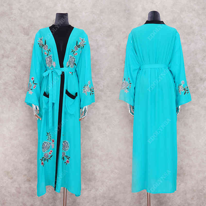 Bohemian Embroidery Cover-ups Sexy Summer Beach Dress Tunic Women wear Swimsuit Cover Up Bikini Sarongs #Q1019 210420