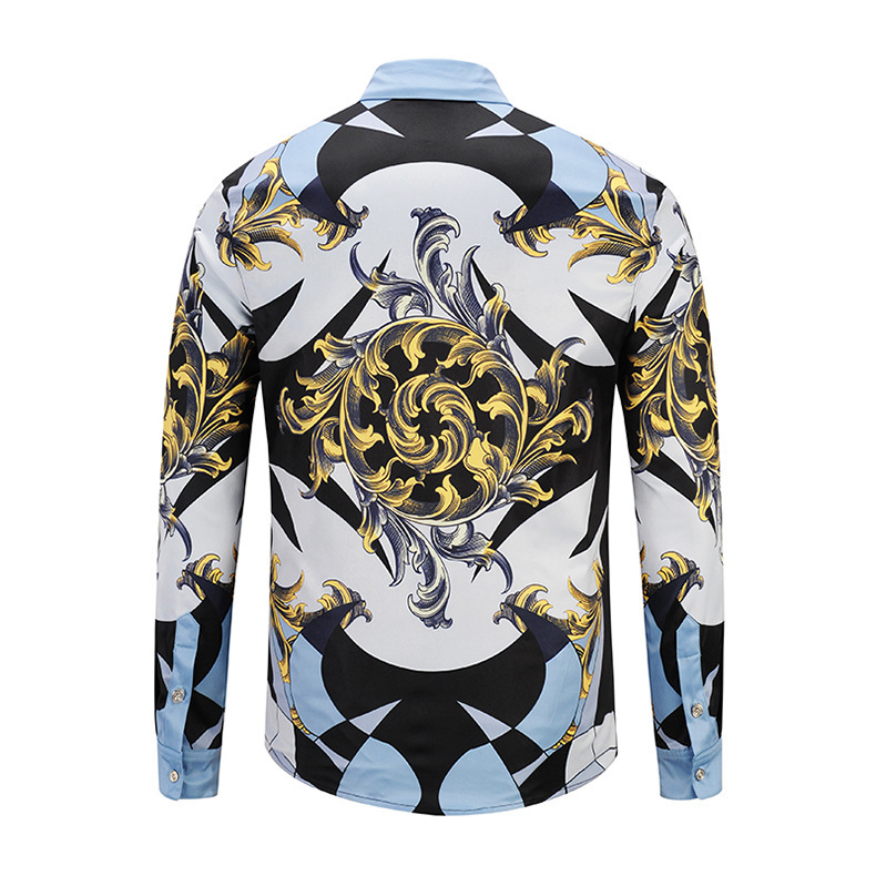 TANG Mans Clothing Chemise Homme Casual Shirt New Arrival Men Shirts Fashion 3d Gold Floral Print Long Sleeve Covered Button 210410