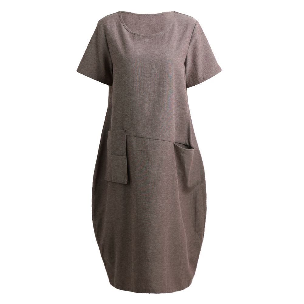 EaseHut O-neck Short Sleeve Women's Summer Dress One Piece Pockets Loose Casual Midi Dress Female 4XL 5XL Plus Size Vestido 210409