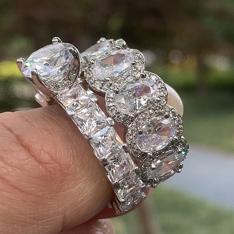 Choucong Brand Luxury Jewelry Couple Rings 925 Sterling Silver White Topaz CZ Diamond Eternity Party Handmade Women Wedding Enagement Bridal Ring Set 