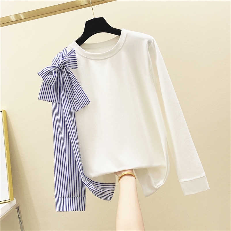 Women's O Neck Beautiful Stripe Bow Long Sleeves Patchwork T-Shirt Tee Female Pullover Casual Tops Tees A2749 210519, White
Women's O Neck Beautiful Stripe Bow Long Sleeves Patchwork T-Shirt Tee Female Pullover Casual Tops Tees A2749 210519, White