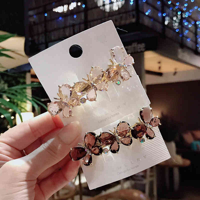 Hair Accessories Jewelry Korean Fashion Crystal Butterfly pin Large Top Clip Spring Cute Women's Back pin Headdress