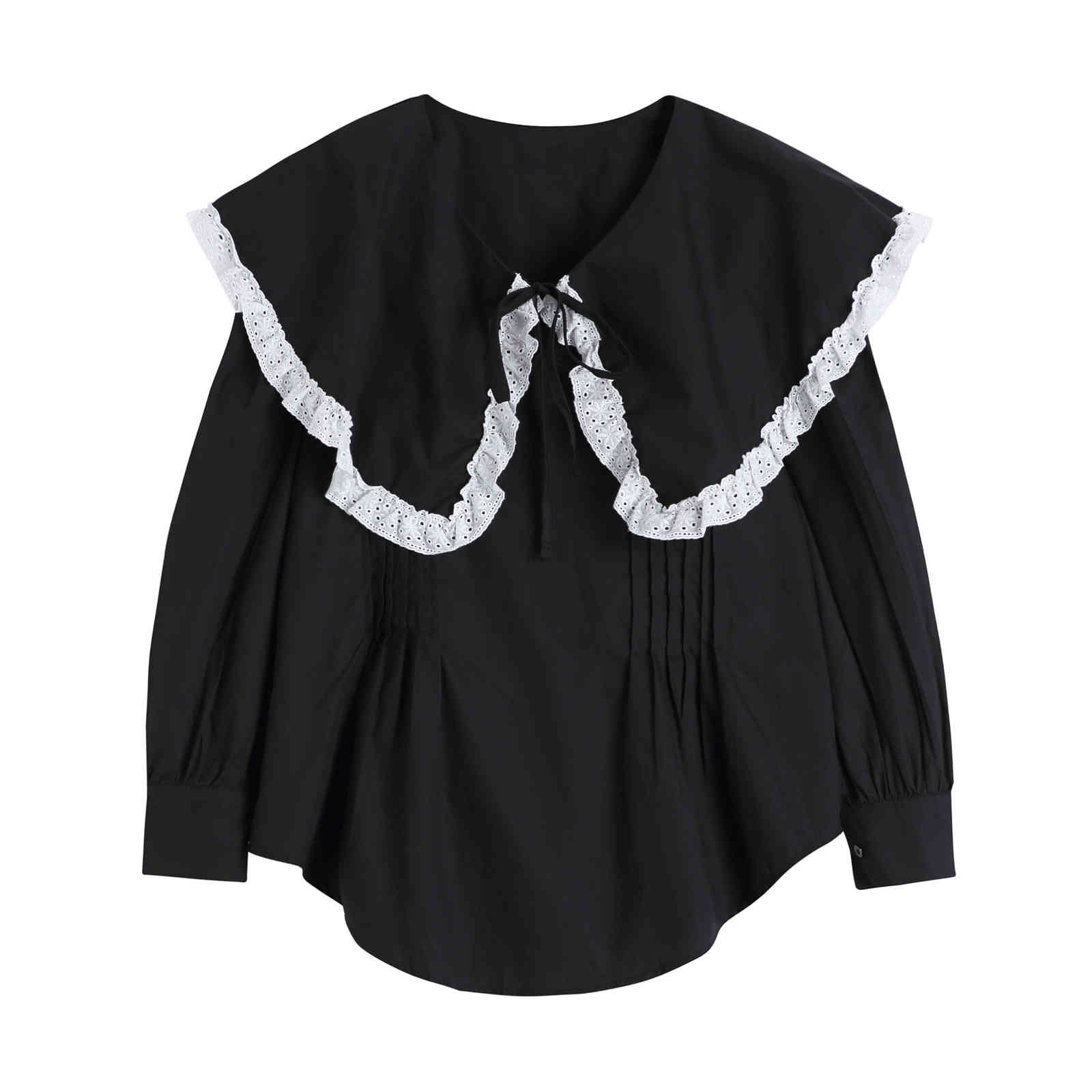 Nomikuma Pleated Causal Korean Doll Shirt Sweet Lace Patchwork Peter Pan Collar Blouse Spring Puff Long Sleeve Blusas Top 6F997 210427