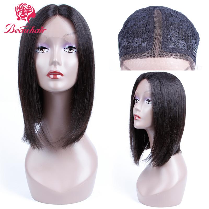 Brazilian Human Hair Lace Bob Wig Straight Middle Part Full Remy 10 12 14 Women BeauHair Wigs