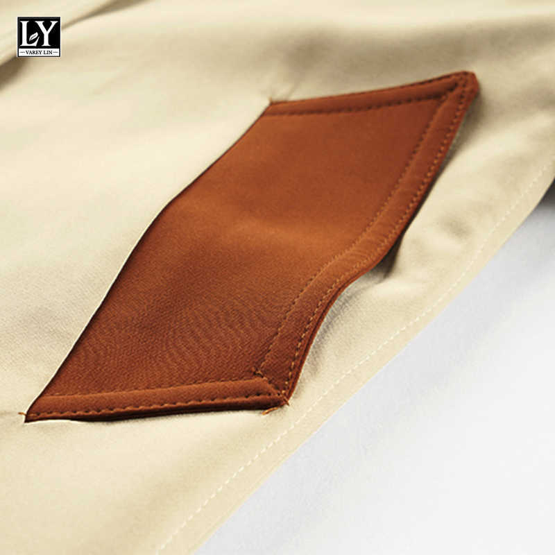 LY VAREY LIN Spring Autumn Women Color Contrast Adjustable Waist Long Sleeve Trench Elegant Double-breasted Coat 210526