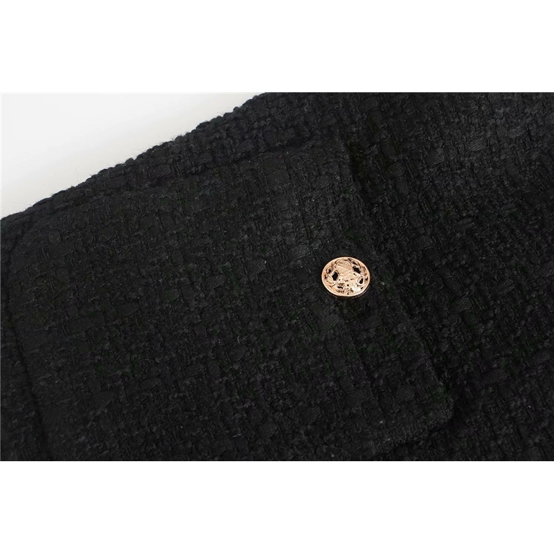Elegant Women Block Tweed Notched Collar Blazers Fashion Ladies Button Jackets Streetwear Female Chic Pocket Coats 210430