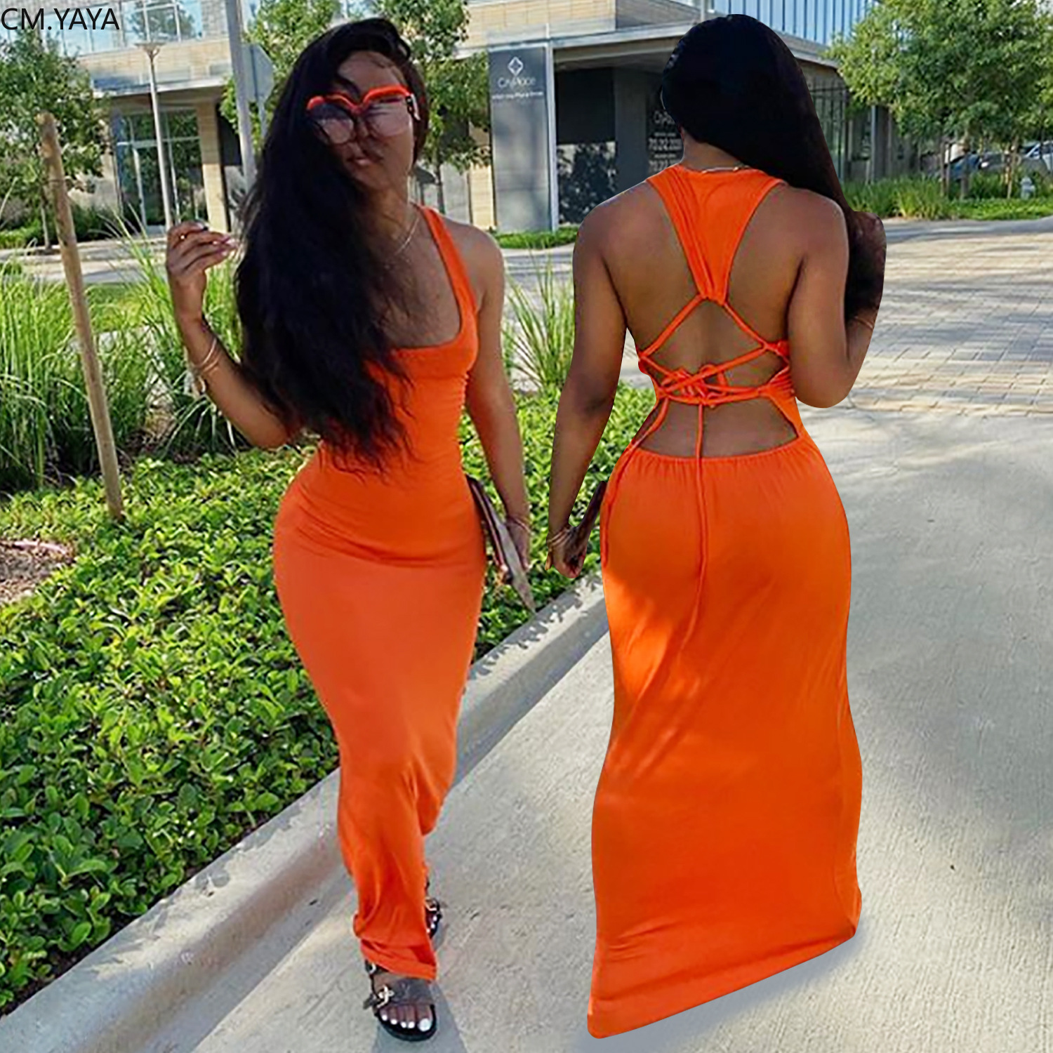 2021cm.yaya women streetwear casual tank o-neck lace up open back slim maxi dress fashion sleeveless solid long dresses vestidos, Black;gray
2021cm.yaya women streetwear casual tank o-neck lace up open back slim maxi dress fashion sleeveless solid long dresses vestidos, Black;gray