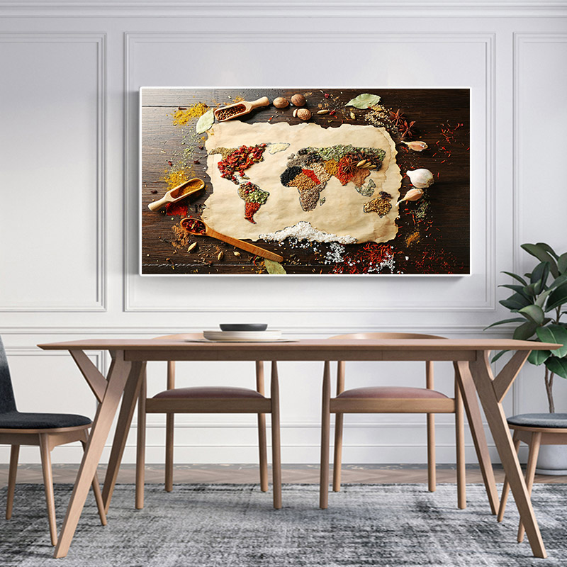 Kitchen Wall Decorations Colorful Spices Food Map For Restaurant Home Decor Canvas Paintings Modern Poster Art Cuadros Print