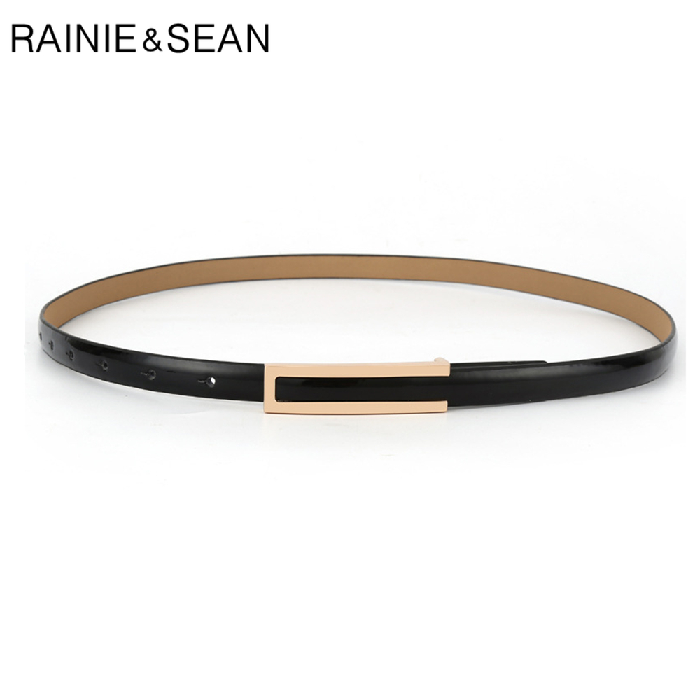 RAINIE SEAN Patent Leather Women Belt Thin Ladies Waist for Trousers Real Leather Red Blue Black White Pink Female Strap 102cm 210407
