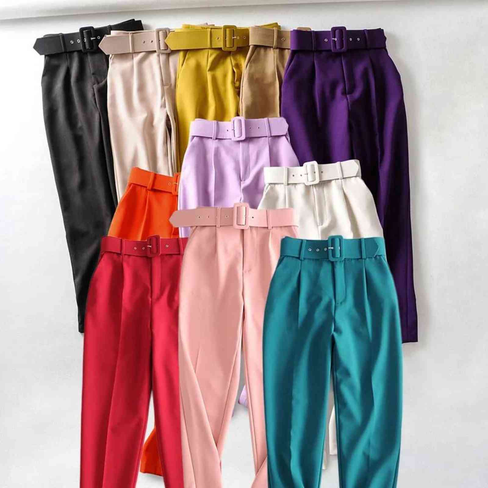 BLSQR Autumn Winter Green Suit Pants Woman High Waist Sashes Pockets Office Ladies Fashion Solid Trousers 211115