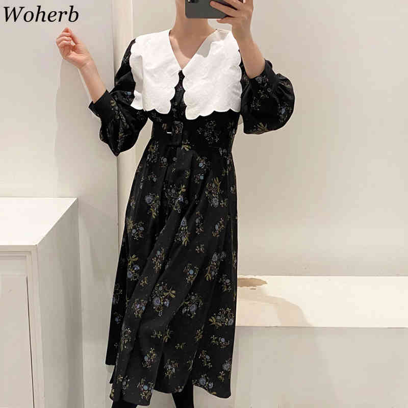 Vinatge Elegant Doll Collar Dress Floral Print Summer Korean Style Maxi Party Chic es Vestidos 210519