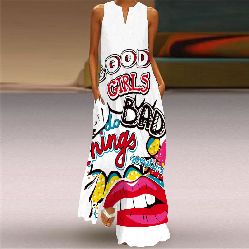 Sleeveless Long Dress Women Casual Beach Summer Sexy V Neck Butterfly Printed Loose Maxi es Elegant Ladies 210522