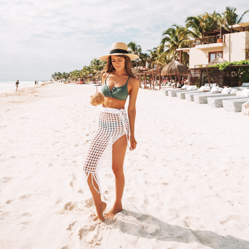 Bikini Cover-ups Holiday Style Crochet Skirt Beach Sarong Tunic Women Plus Size Kaftan Wear Swim Suit Cover Up A760 210420