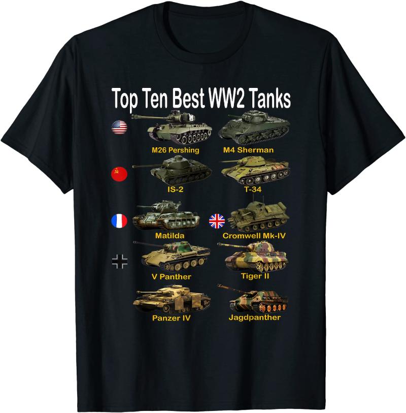 Men' T-Shirts Top Ten Tanks | Sherman Panzer Panther Tiger T-34 Summer Cotton O-neck T-Shirt, Black
Men' T-Shirts Top Ten Tanks | Sherman Panzer Panther Tiger T-34 Summer Cotton O-neck T-Shirt, Black