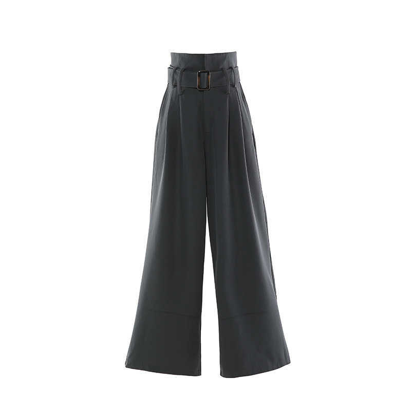 chic women's straight wide leg pants with belt Spring Summer female casual loose high waist pants Trousers 210702