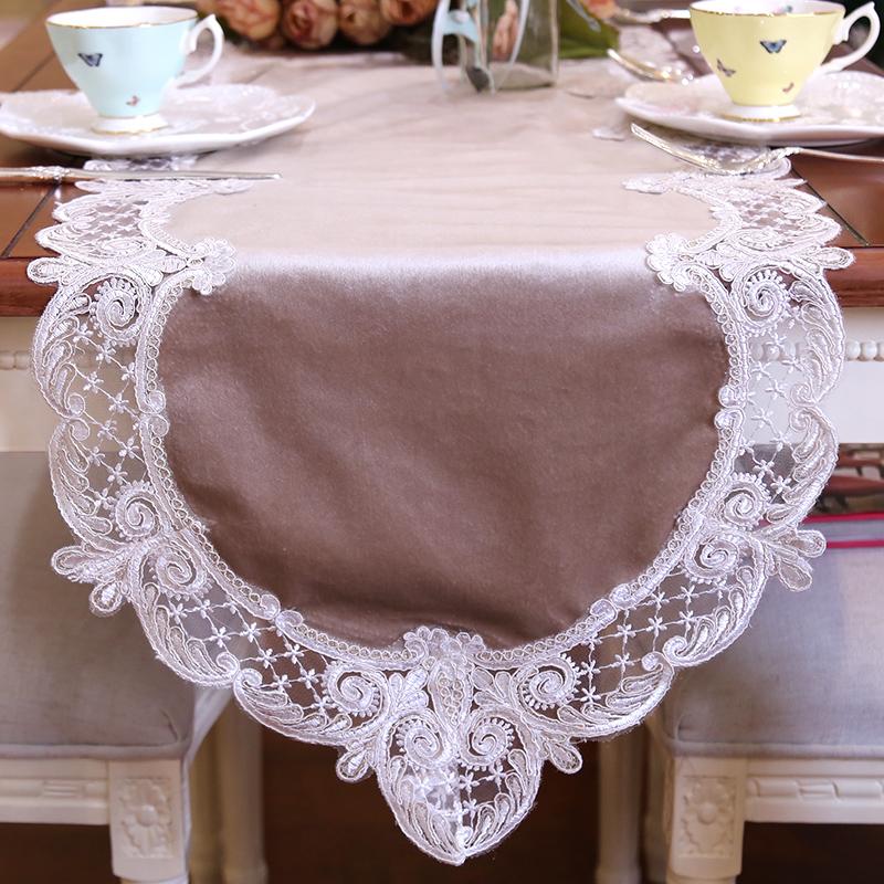 Style Velvet Table Runner Flag With Lace Piano Cover Embroidered Cloth