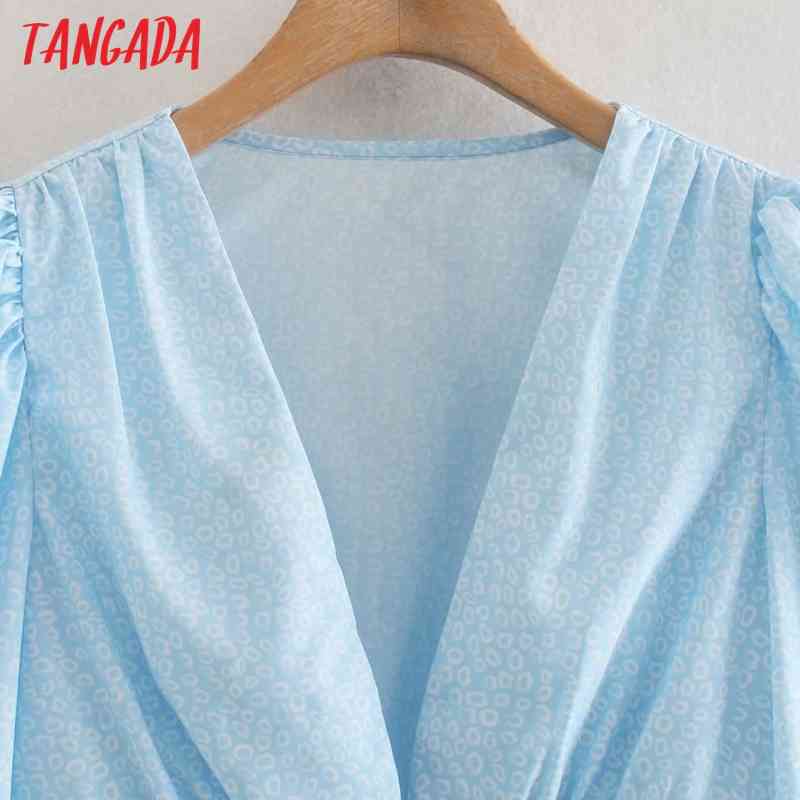 Women Elegant V Neck Floral Print Short Smock Blouse Female Puff Sleeve Shirts Chic Crop Tops XN335 210416