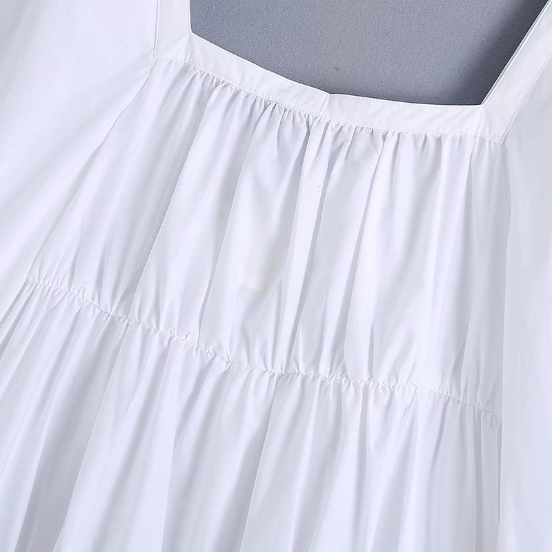 Women Summer Sweet Poplin Mini Dress Tops White Lantern Wrist Sleeve Pullover Short Ladies BB1177 210513