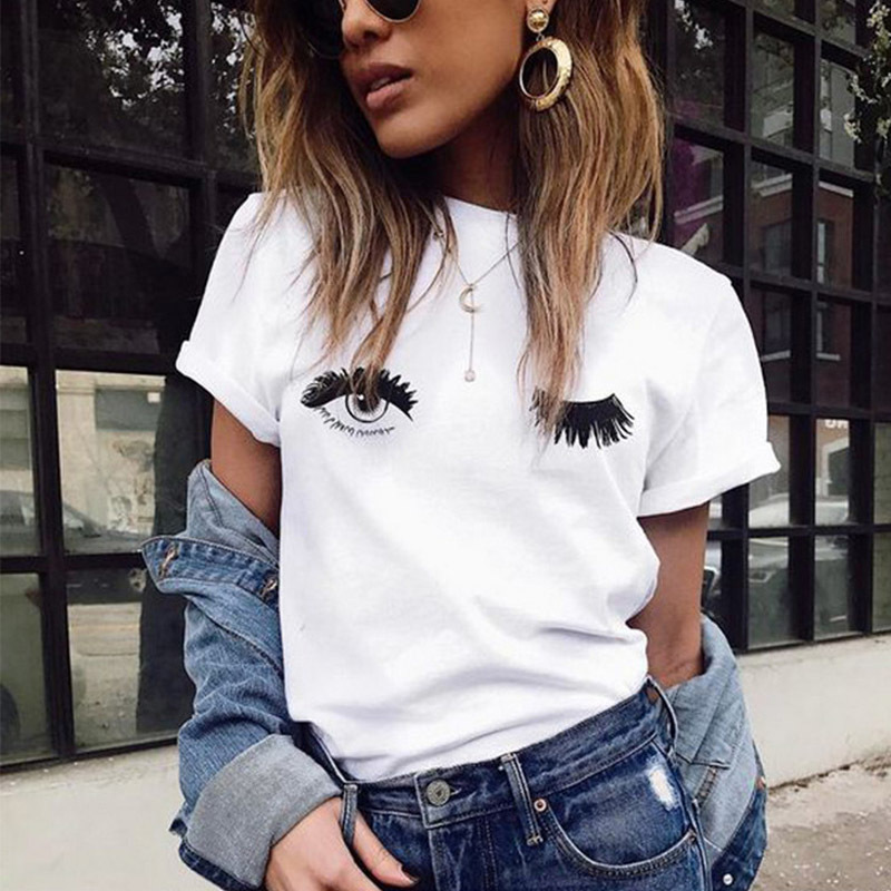 T shirts Women Summer Causal Short Sleeve T shirts Cotton Women White Round Neck Wink Eyes Print Cute Tee 210518
T shirts Women Summer Causal Short Sleeve T shirts Cotton Women White Round Neck Wink Eyes Print Cute Tee 210518