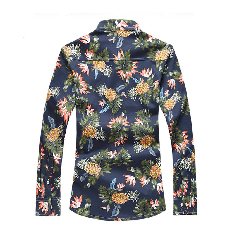 Autumn New Big Size Men Shirt Casual Cotton Long Sleeve Beach Pineapple Print Hawaiian Shirts 5XL 6XL 7XL 210412