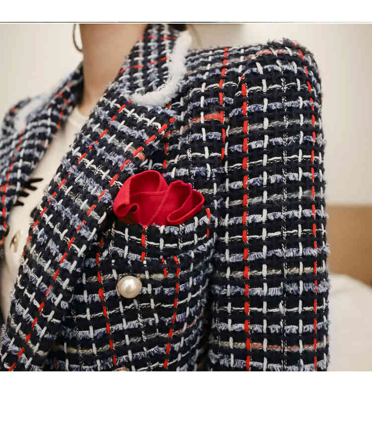 High Quality Winter Women Plaid Tweed Coat Office OL Wool Blends Double Breasted Long Sleeve Jacket Casaco Feminino 210518