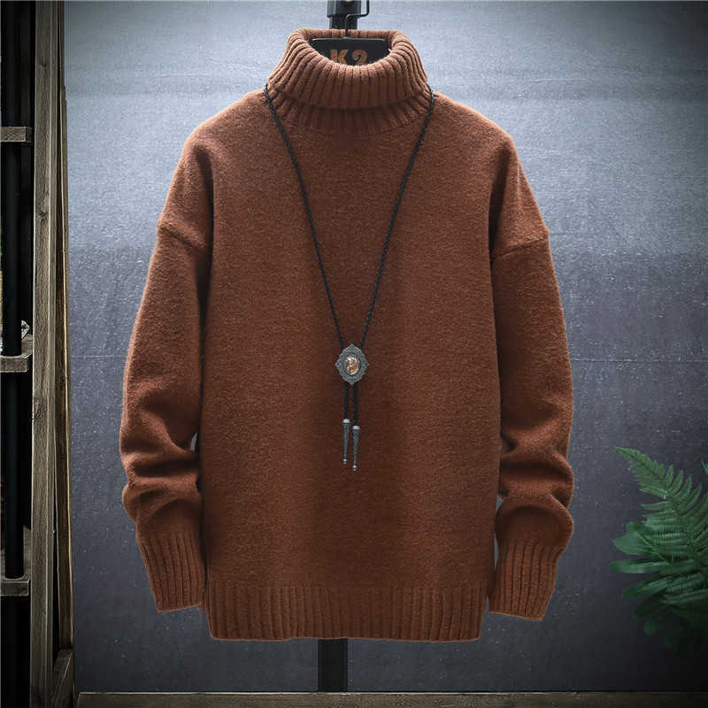 Winter Thick Men's Slim Sweater Solid Color Turtleneck Pullover Sweaters Mens Korean Casual Men Long Sleeve Knitwear Coats 210929