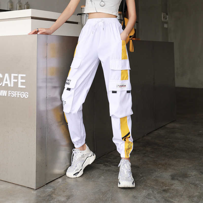 YBYR Women's High Waist Cargo Pants 2021 Fashion Sports Loose Pants Harajuku Patchwork BF Pants Elastics Trousers Streetwear Q0801