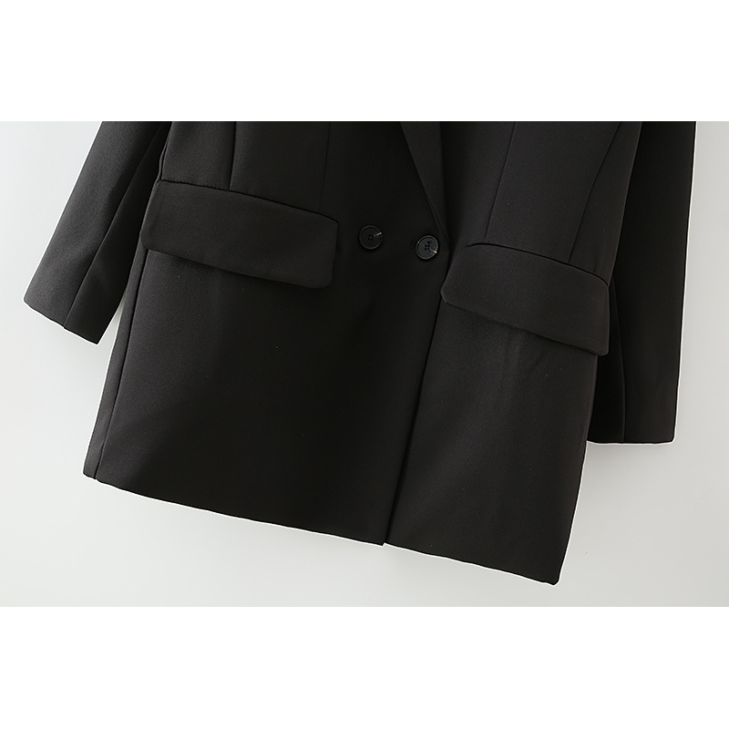 Streetwear Women Causal Solid Black Blazers Fashion Ladies Notched Collar Coats Elegant Female Chic Pocket Jackets 210430