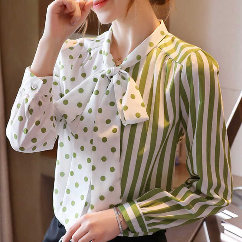 Blouse Women Blusas Mujer Bow V-neck Dot Striped Chiffon Blouse Shirt Fall Long Sleeve Women Blouses Shirts Tops Blusa D450 210602
Blouse Women Blusas Mujer Bow V-neck Dot Striped Chiffon Blouse Shirt Fall Long Sleeve Women Blouses Shirts Tops Blusa D450 210602