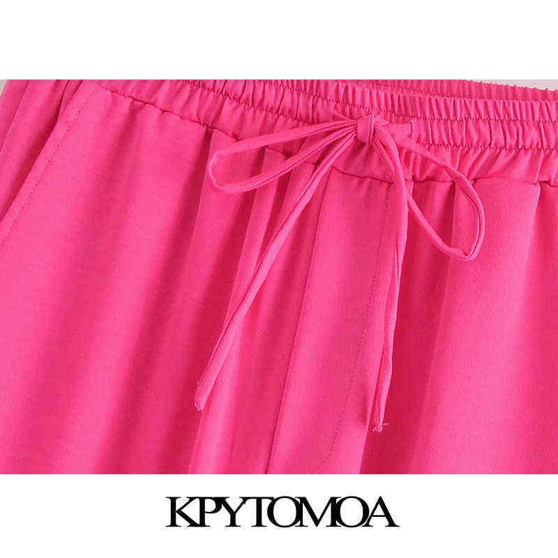 KPYTOMOA Women Chic Fashion Side Pockets Loose Fitting Pants Vintage High Elastic Waist Drawstring Female Trousers Mujer 211115