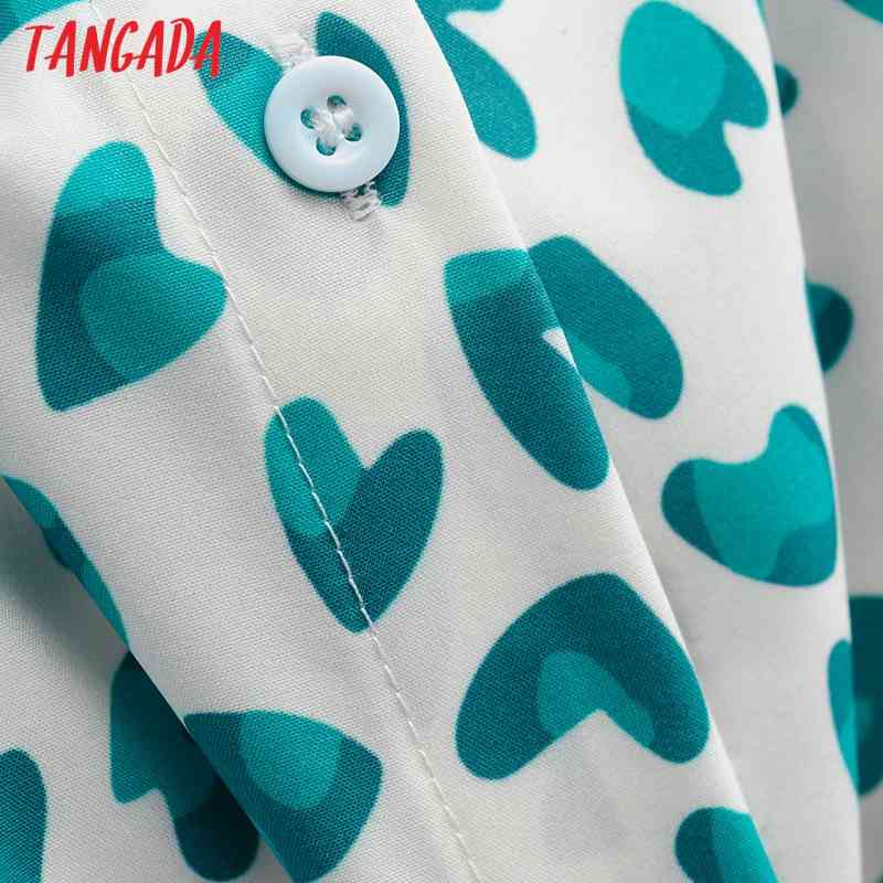 Women Blue Heart Print Blouse Long Sleeve Chic Female Office Lady Shirt Blusas Femininas 1F105 210416