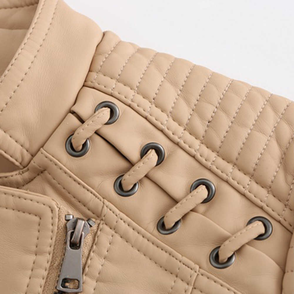 High Quality Spring Winter Female Black PU Leather Loose Turn-down Collar Zipper Fashion Women's Wild locomotive Jacket 210909