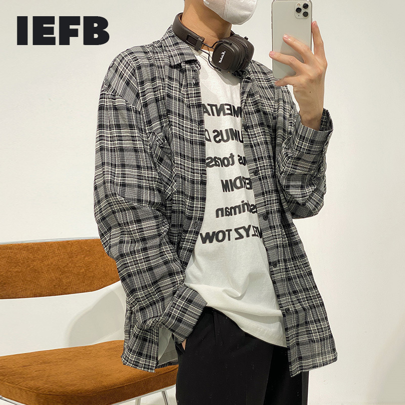 IEFB Men's Casual Plaid Shirt Korean Fashion Long Sleeve Blouse Tops Vintage Spring Single Breast Clothes 9Y6228 210524