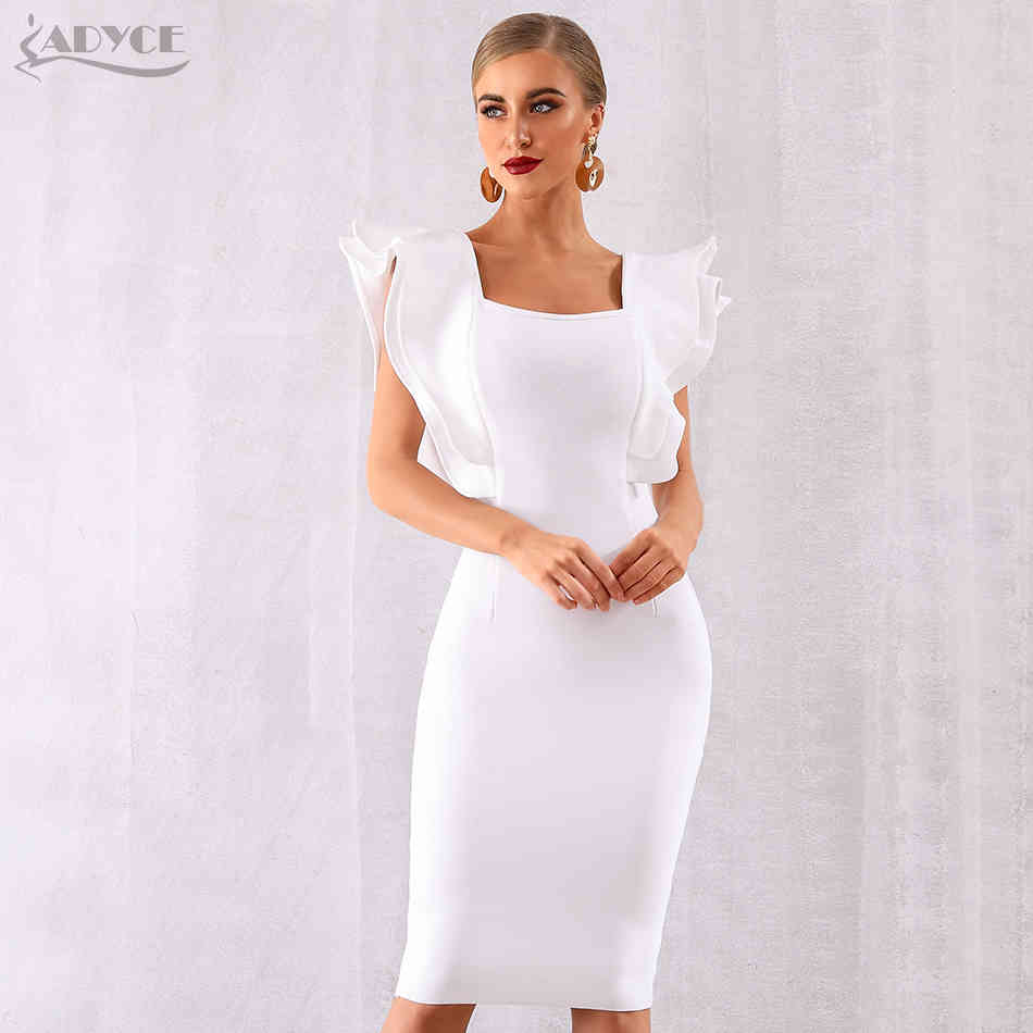 Adyce New Summer Women Black Bodycon Bandage Dress Sexy Ruffles Butterfly Sleeve Club Celebrity Evening Runway Party Dress 210331