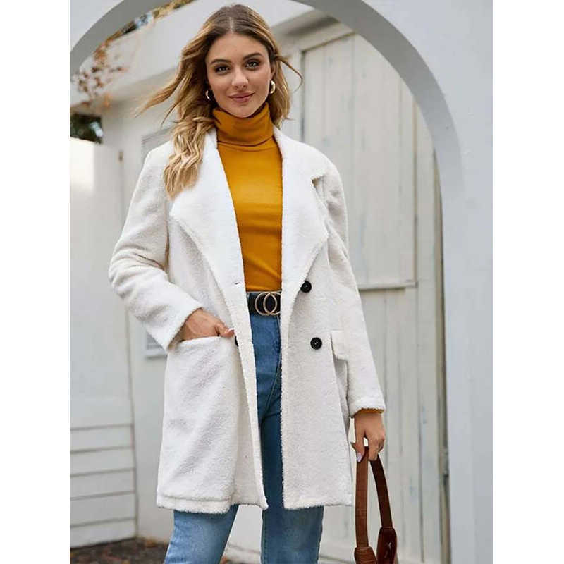 Faux Fur Autumn Winter Women Plush Coat Elegant Double Breasted Fleece Warm Overcoat With Pockets W750 210526, White
Faux Fur Autumn Winter Women Plush Coat Elegant Double Breasted Fleece Warm Overcoat With Pockets W750 210526, White