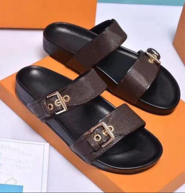 The latest portable flats thick Slippers Slides 2 Straps with Adjusted Gold Buckles Genuine Leather Flops Women Summer Sandals, Black
The latest portable flats thick Slippers Slides 2 Straps with Adjusted Gold Buckles Genuine Leather Flops Women Summer Sandals, Black