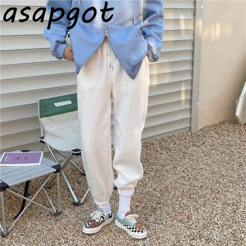 7 Color Autumn Winter Thick High Waist Fleece Sweatpants Drawstring Loose Solid Casual White Joggers Harem Pant Women Cotton 210429