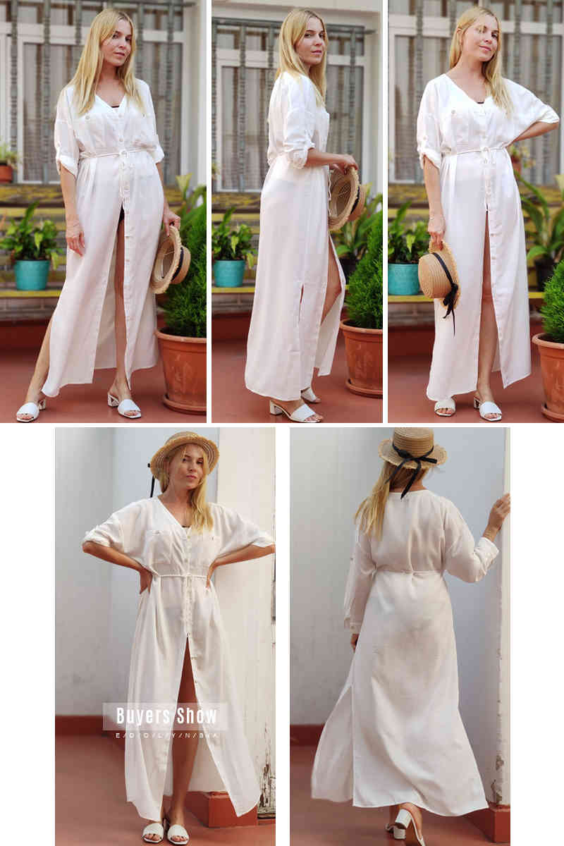 Sexy Bikini Cover-ups White Cotton Tunic Cusual Summer Beach Dress Elegant Women Plus Size Wear Swim Suit Cover Up Q1111 210420