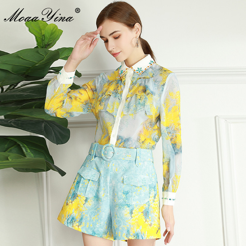 Fashion Runway Summer Two Piece Sets Women's Ruffle Elegant Long Sleeve Yellow Print Blouse+Casual Shorts Suit 210524, Multi
Fashion Runway Summer Two Piece Sets Women's Ruffle Elegant Long Sleeve Yellow Print Blouse+Casual Shorts Suit 210524, Multi