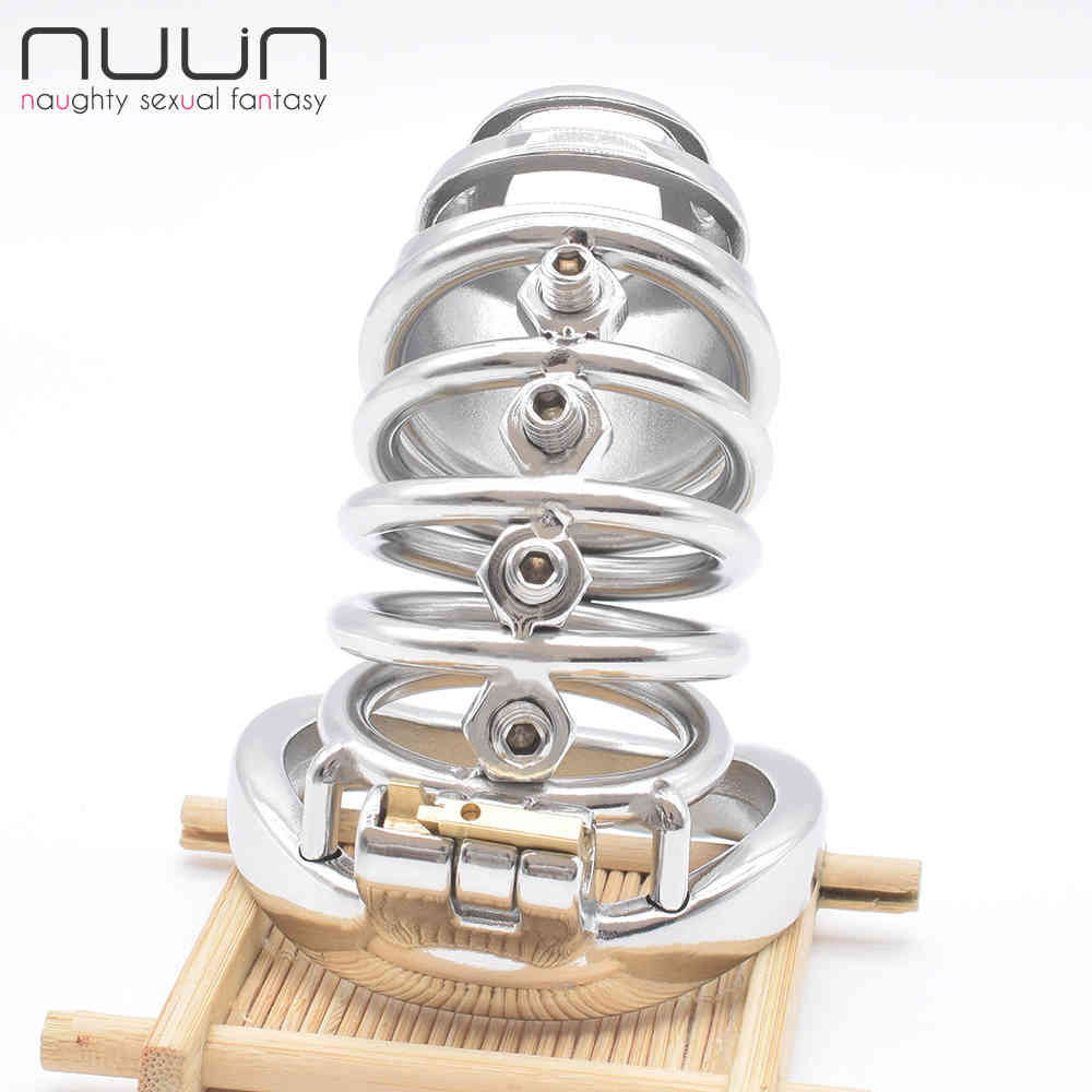 NUUN Male Chastity Device Bolted CBT Cock Cage with Spikes Stimulate Denial Penis Rings BDSM Bondage Kink Sissy Sex Toys for Men 210408