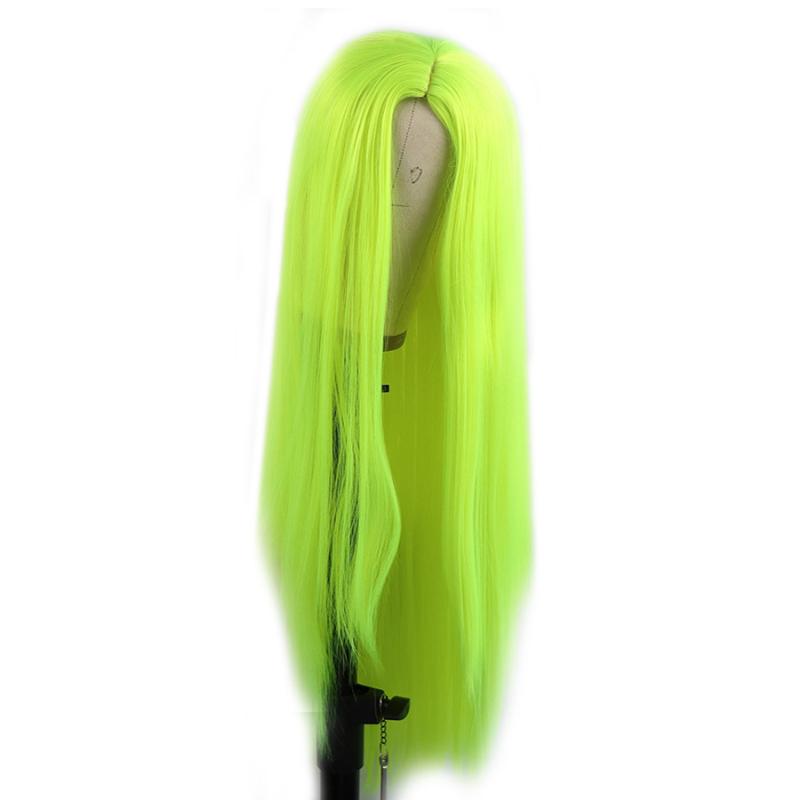 Synthetic Wigs Fluorescent Yellow Color Hair Silky Long Straight Bright Green Heat Resistant Cosplay For Black Women